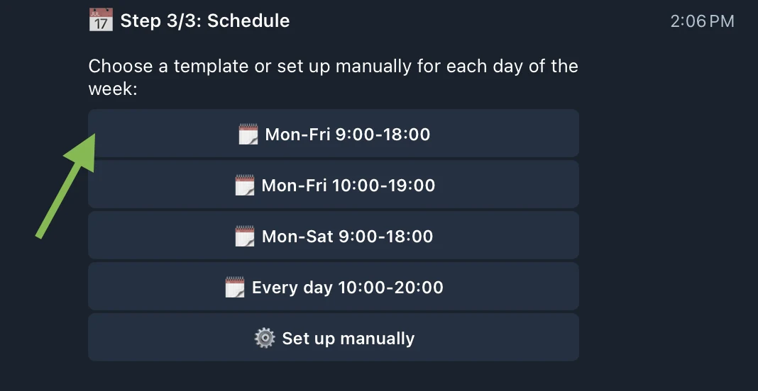Setup schedule template