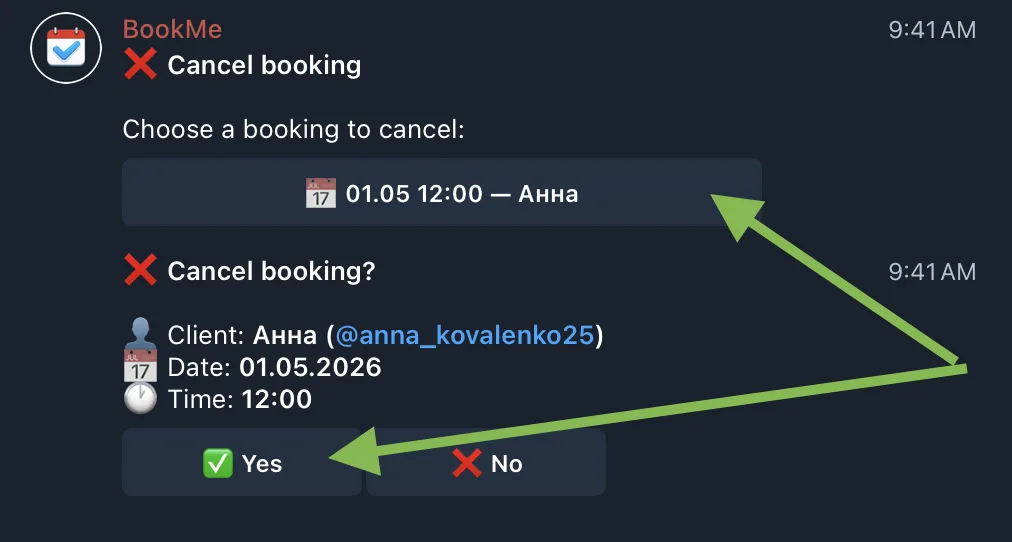 Cancel booking confirmation