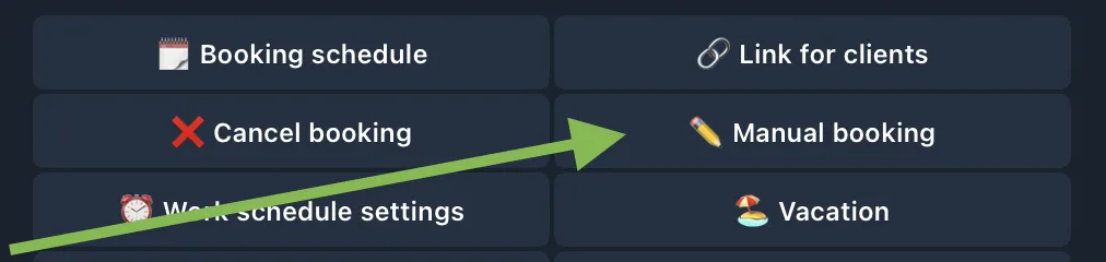 Manual booking menu